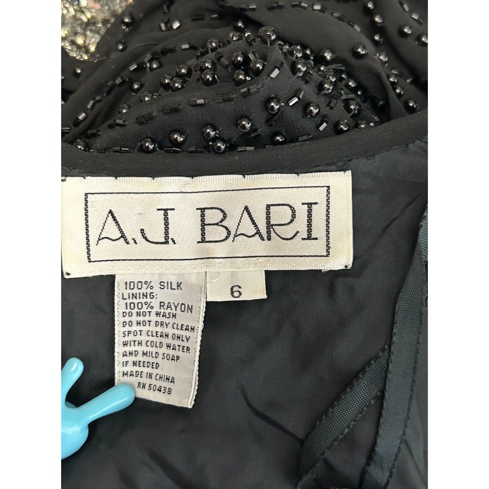 A.J. BARI Silk Beaded Sequins‎ Long Sleeve Fashion Dress Black Women's 6 Flaws - Picture 10 of 10